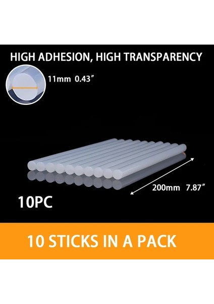 11X200MM 10 Adet 11X200MM Sıcak Tutkal Sopa Isı Tabanca Glun Tutkal Yüksek Viskoziteli Çubuk Tutkal Onarım Aracı Kiti Dıy El Aleti Çubukları (Yurt Dışından)