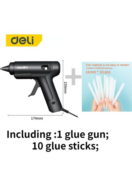 Tutkal Çubuğu Dahil 100W Delı Sıcak Eriyik Tutkal Tabancası 100W Onarım Yapıştırıcı Aracı El Yapımı Dıy Ev Yüksek Güç 11MM Sıcak Eriyik Sopa Tabanca De Kola Quente (Yurt Dışından)