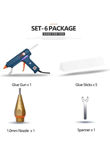 Set-6 150W,AU 150W Sıcak Tutkal Tabancası Sıcaklık Kontrolü ile Ev Dıy Endüstriyel Üretim Kullanımı 11MM Tutkal Çubukları Saf Bakır Meme (Yurt Dışından)