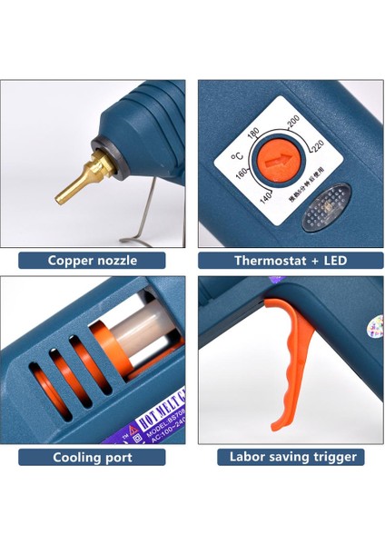 Set-6 150W,AU 150W Sıcak Tutkal Tabancası Sıcaklık Kontrolü ile Ev Dıy Endüstriyel Üretim Kullanımı 11MM Tutkal Çubukları Saf Bakır Meme (Yurt Dışından) fiyatları