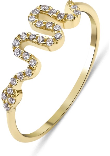 14 Ayar Altın Zarif Taşlı Yılan Yüzük KRS103-14GRZ