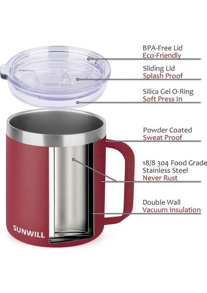 14 Oz Kahve Kupa, Kapaklı Vakum Yalıtımlı Kamp Kupa, Çift Duvar Paslanmaz Çelik Seyahat Tumbler Bardak, Kahve Termosu Dış Mekan, Taisho Crimson (Yurt Dışından) fiyatları