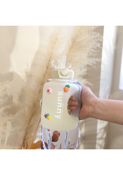 Ultra Büyük Kapasiteli Spor Su Bardağı Yoga Şişesi Şişesi Ton Ton Varil Yüksek Değerli Uzay Bardağı Buzlu Beyaz + 3D Bardak Etiketi + Bardak Kemeri 1000ML (Yurt Dışından)