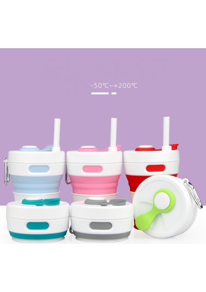 Katlanabilir Kamp Pipetli Bardak Silikon Katlanır Kahve Fincanı Spor Şişe Taşınabilir Seyahat Açık Araba 450 ml (Kırmızı) (Yurt Dışından)