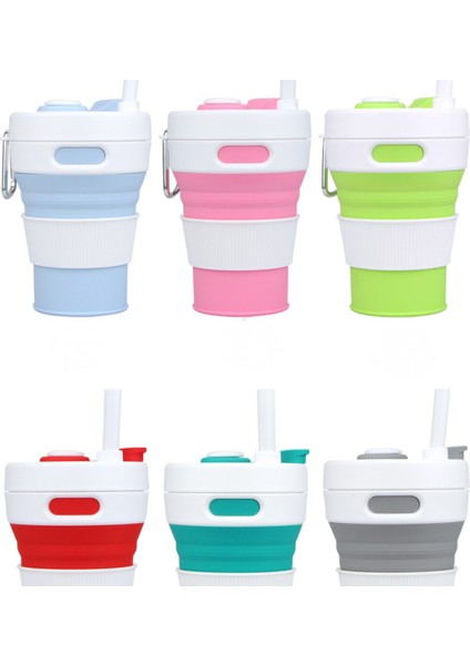 Katlanabilir Kamp Pipetli Bardak Silikon Katlanır Kahve Fincanı Spor Şişe Taşınabilir Seyahat Açık Araba 450 ml (Kırmızı) (Yurt Dışından)