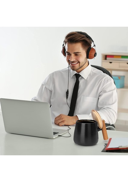 Seramik Kahve Kupa, Ofis ve Ev Için Çay Bardağı, 14 Oz Kapaklı ve Kahve Kaşığı Kahve Fincanları, Doğum Günü, Yılbaşı Hediyeleri, Ev Isınma Hediyeleri Yeni Ev, 1 Paket (Siyah) (Yurt Dışından) modelleri