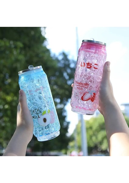 Net Kırmızı Yaratıcı Kola Can Su Bardağı Çift Katmanlı Plastik Saman Bardak Öğrenci Taşınabilir Ezilmiş Buz Bardağı Soda Bardağı Spor Su Şişesi (Açık Mavi) (Yurt Dışından) modelleri