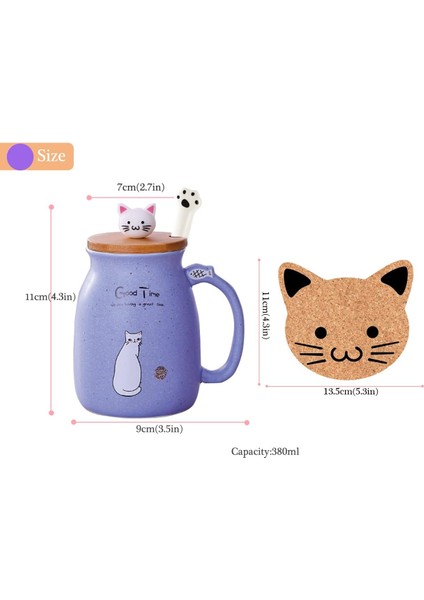 Kedi Kupa Sevimli Kitty Kapaklı Sevimli Seramik Kahve Fincanı, Kedi Paw Kaşık, Kawaii Coaster, Yenilik Sabah Fincan Çay Süt Noel Kupa Mor (Yurt Dışından) fırsatları