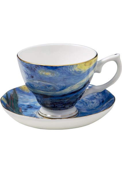 Nc 6.76OZ Kemik Çini Çay Bardağı, Fincan ve Tabak Ile, Van Gogh Ünlü Tablo Ingilizce Öğleden Sonra Çay Fincan Seti, Ev Kahve Fincanı Kemik Çini Fincan-Yıldızlı Gece (Yurt Dışından)