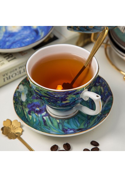 Nc 6.76OZ Kemik Çini Çay Bardağı, Fincan ve Tabak Ile, Van Gogh Ünlü Tablo Ingilizce Öğleden Sonra Çay Fincan Seti, Ev Kahve Fincanı Kemik Çini Fincan-Yıldızlı Gece (Yurt Dışından) modelleri