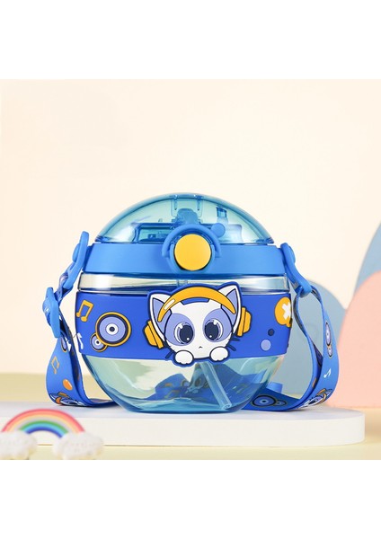 Summer Disney Yeni Çocuk Plastik Pipetli Bardak Mi Konkav Müzik Mavisi 420ML (Yurt Dışından)