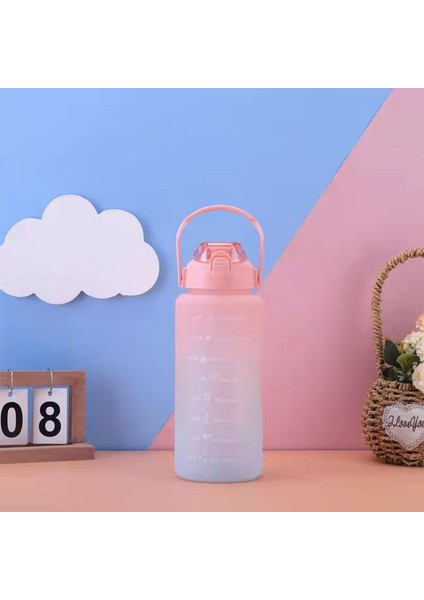 Yeni Büyük Kapasiteli Su Şişesi Saman Degrade Buzlu Açık Hava Plastik Bardak Spor Fitness Terazisi Su Bardağı Degrade Toz Mavi 1500ML (Yurt Dışından)