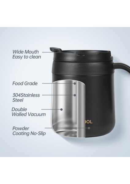 Kahve Kupa, 13 Oz Yalıtımlı Kahve Kupa Dudaklı, Paslanmaz Çelik Kahve Kupa Saplı, Yeniden Kullanılabilir Yalıtımlı Kupa, Kahve Tumbler, Çay Bardakları. (Yurt Dışından) fırsatları