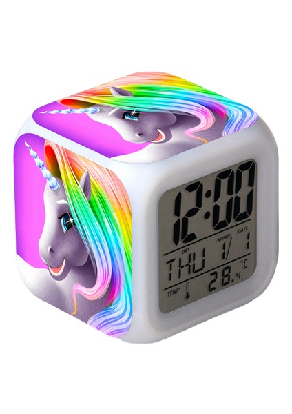 Wekity Unicorn Renkli Çalar Saat LED Kare Saat Zaman, Sıcaklık, Alarm, Tarih ile Dijital Çalar Saat (Yurt Dışından)