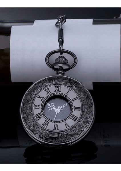 Siyah Kadranlı ve Zincirli Erkekler Için Kuvars Cep Saati, Siyah (Yurt Dışından) fiyatları