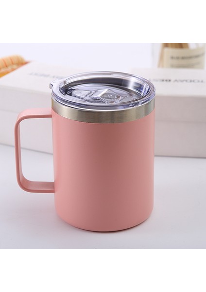12OZ Saplı ve Sürgülü Kapaklı Kahve Kupa, Paslanmaz Çelik Seyahat Bardak Saplı Bardak, Sıcak ve Soğuk Içecekler Için Çift Duvar Vakum Yalıtımlı Kamp Kupası Çay (Pembe） (Yurt Dışından)