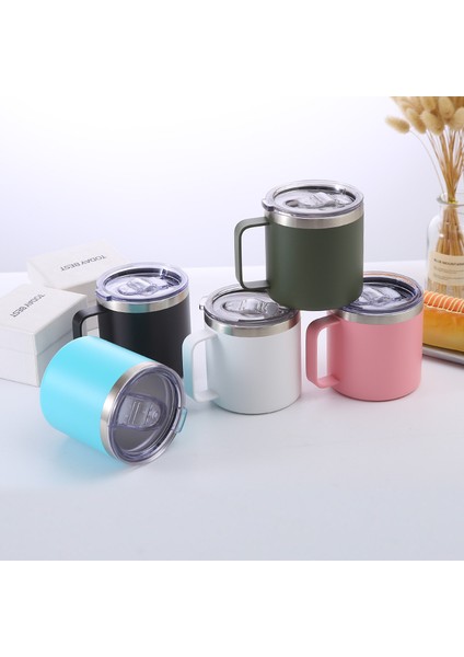 12OZ Saplı ve Sürgülü Kapaklı Kahve Kupa, Paslanmaz Çelik Seyahat Bardak Saplı Bardak, Sıcak ve Soğuk Içecekler Için Çift Duvar Vakum Yalıtımlı Kamp Kupası Çay (Pembe） (Yurt Dışından) fırsatları
