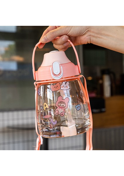 Büyük Göbek Kupası Sevimli Saman Düz Içme Çift Su Bardağı Yüksek Değerli Açık Hava Taşınabilir Diyagonal Taşınabilir Su Isıtıcısı Pembe 1300 ml [çıkartmalar Gönder] (Yurt Dışından)