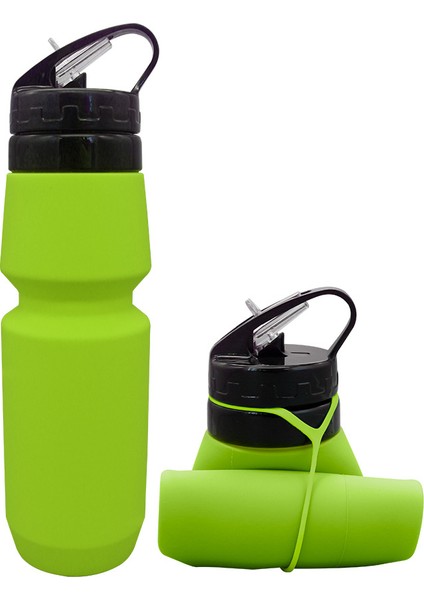 Açık Spor Bisiklet Su Bardağı Katlanabilir Gıda Sınıfı Silikon Dağcılık Su Şişesi Yeşil Çim 500ML (Yurt Dışından)