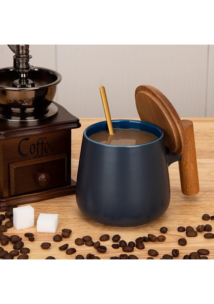 Seramik Kahve Kupa, Ofis ve Ev Için Çay Bardağı, Kapaklı ve Kahve Kaşığı ile 14 Oz Kahve Fincanları, Doğum Günü, Yılbaşı Hediyeleri, Ev Isınma Hediyeleri Yeni Ev, 1 Paket (Mavi) (Yurt Dışından) fiyatları