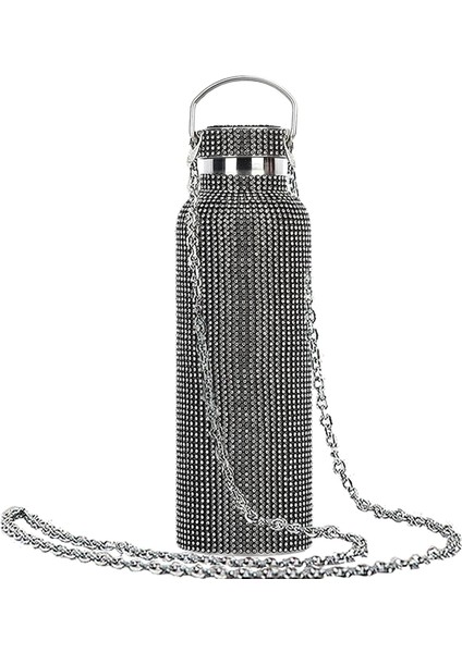 Elmas Vakum Termos Şişesi, Bling Elmas Termos Glitter Termos Bardaklar, Yüksek Dereceli Paslanmaz Çelik Sızdırmaz Zincirli Su Şişesi (500ML, Siyah) (Yurt Dışından)
