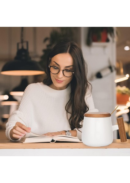 Seramik Kahve Kupa, Ofis ve Ev Için Çay Bardağı, Kapaklı ve Kahve Kaşığı ile 14 Oz Kahve Fincanları, Doğum Günü, Yılbaşı Hediyeleri, Ev Isınma Hediyeleri Yeni Ev, 1 Paket (Beyaz) (Yurt Dışından) fırsatları