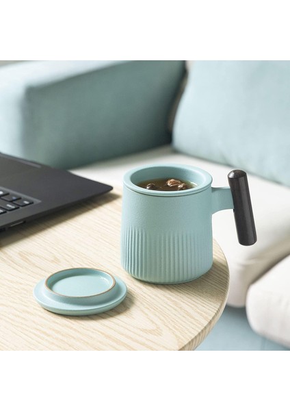 Taoci Çay Kupa Seramik Çay Bardağı Demlik ve Kapaklı Ahşap Saplı 12.5 Ons Porselen Bardak Demleme Gevşek Yaprak Çay, Açık Mavi (Yurt Dışından) fırsatları