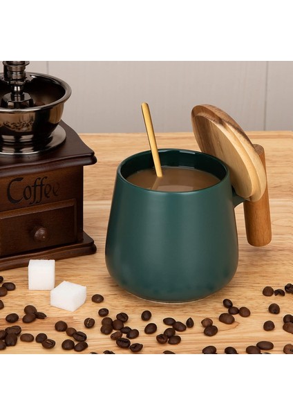 Seramik Kahve Kupa, Ofis ve Ev Için Çay Bardağı, 14 Oz Kapaklı ve Kahve Kaşığı Kahve Fincanları, Doğum Günü, Yılbaşı Hediyeleri, Ev Isınma Hediyeleri Yeni Ev, 1 Paket (Yeşil) (Yurt Dışından) fiyatları