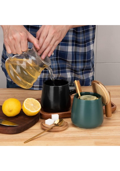 Seramik Kahve Kupa, Ofis ve Ev Için Çay Bardağı, 14 Oz Kapaklı ve Kahve Kaşığı Kahve Fincanları, Doğum Günü, Yılbaşı Hediyeleri, Ev Isınma Hediyeleri Yeni Ev, 1 Paket (Yeşil) (Yurt Dışından) modelleri