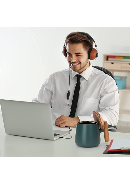 Seramik Kahve Kupa, Ofis ve Ev Için Çay Bardağı, 14 Oz Kapaklı ve Kahve Kaşığı Kahve Fincanları, Doğum Günü, Yılbaşı Hediyeleri, Ev Isınma Hediyeleri Yeni Ev, 1 Paket (Yeşil) (Yurt Dışından) fırsatları