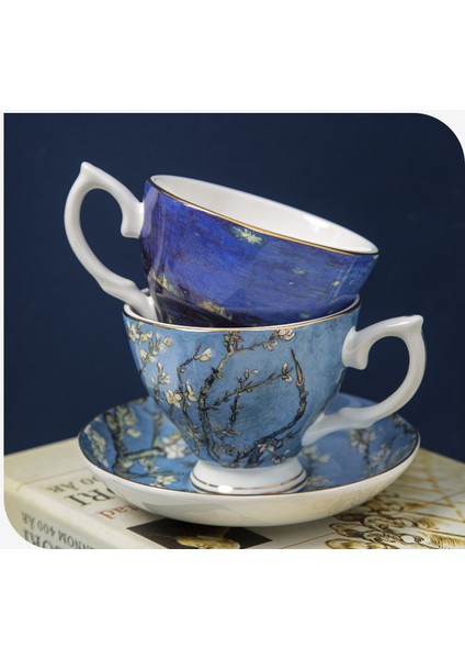 Nc 6.76OZ Kemik Çini Çay Bardağı, Bardak ve Tabak Ile, Van Gogh Ünlü Tablo Ingilizce Ikindi Çayı Fincan Seti, Ev Kahve Fincanı Kemik Çini Fincan-Badem Çiçekleri (Yurt Dışından)