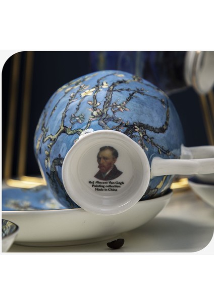 Nc 6.76OZ Kemik Çini Çay Bardağı, Bardak ve Tabak Ile, Van Gogh Ünlü Tablo Ingilizce Ikindi Çayı Fincan Seti, Ev Kahve Fincanı Kemik Çini Fincan-Badem Çiçekleri (Yurt Dışından)