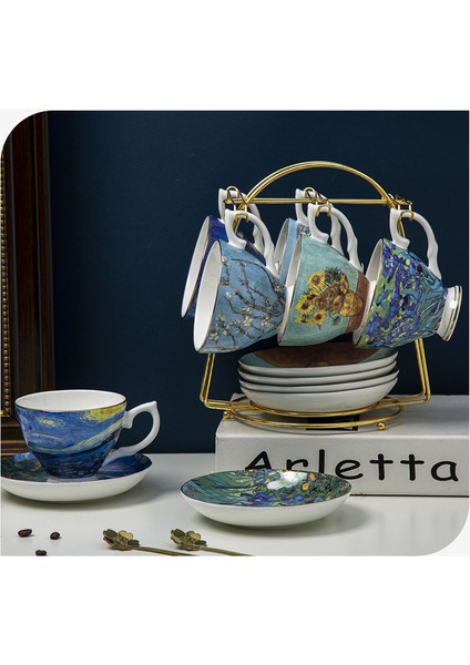 Nc 6.76OZ Kemik Çini Çay Bardağı, Bardak ve Tabak Ile, Van Gogh Ünlü Tablo Ingilizce Ikindi Çayı Fincan Seti, Ev Kahve Fincanı Kemik Çini Fincan-Badem Çiçekleri (Yurt Dışından)