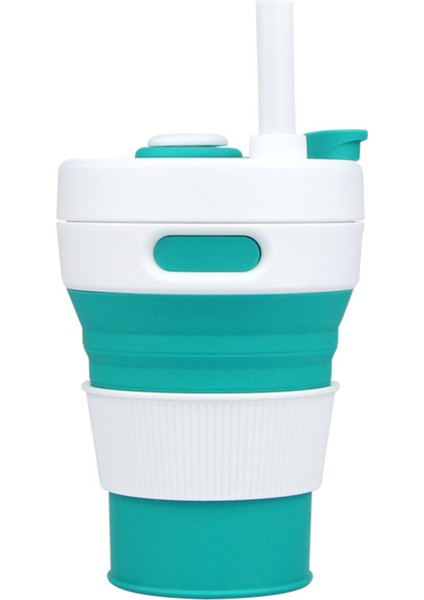 Katlanabilir Kamp Pipetli Bardak Silikon Katlanır Kahve Fincanı Spor Şişe Taşınabilir Seyahat Açık Araba 450 ml (Po Yeşil) (Yurt Dışından)
