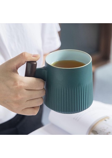 Taoci Çay Kupa Seramik Çay Bardağı Saplı Ahşap Demlik ve Kapaklı 12.5 Ons Porselen Bardak Demleme Gevşek Yaprak Çay (Yeşil） (Yurt Dışından) fırsatları
