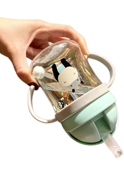 Çocuk Karikatür Hayvan Okulu Içme Suyu Pipetli Şişe Yerçekimi Topu Saman 250 ml Bebek Fincan Omuz Askılı Şişe Anti-Damla (Yeşil) (Yurt Dışından) fırsatları