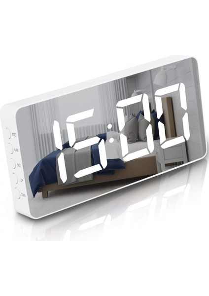 Dijital Çalar Saat Büyük Aynalı LED Saat Erteleme Fonksiyonu Yatak Odası Dekoru Için Saatin Yanında Karartma Modu - Beyaz (Yurt Dışından)