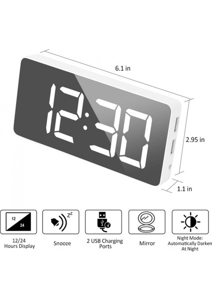 Dijital Çalar Saat Büyük Aynalı LED Saat Erteleme Fonksiyonu Yatak Odası Dekoru Için Saatin Yanında Karartma Modu - Beyaz (Yurt Dışından) fiyatları