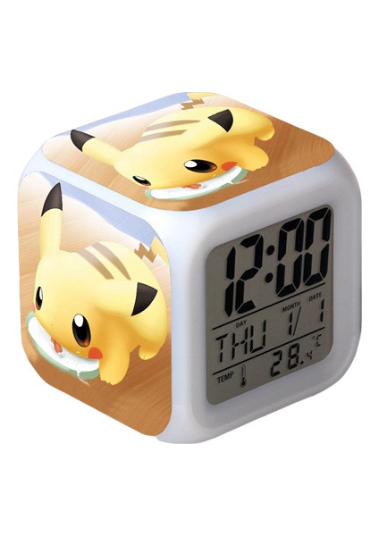 Wekity Pikachu Renkli Çalar Saat LED Kare Saat Zaman, Sıcaklık, Alarm, Tarih ile Dijital Çalar Saat (Yurt Dışından)