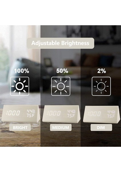 Dijital Çalar Saat, Ahşap Elektronik LED Zaman Göstergeli, 3 Alarm Ayarı, Nem &amp; Sıcaklık Algılamalı, Yatak Odası Için Ahşap Yapımı Elektrikli Saatler, Başucu (Beyaz) (Yurt Dışından)