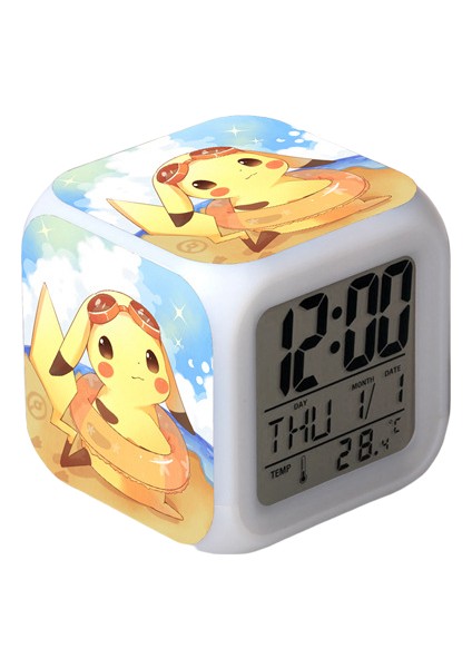 Wekity Pikachu Renkli Çalar Saat LED Kare Saat Zaman, Sıcaklık, Alarm, Tarih ile Dijital Çalar Saat (Yurt Dışından)