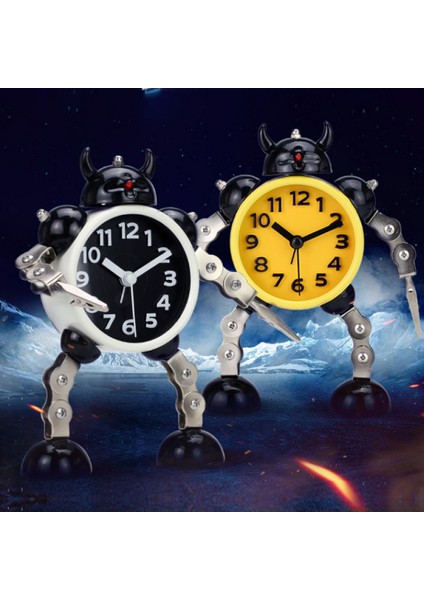 Geçmeyen Robot Çalar Saat Paslanmaz Metal ， Yanıp Sönen Göz Işıkları ve El Klipsli Uyandırma Saati (Sarı) (Yurt Dışından)