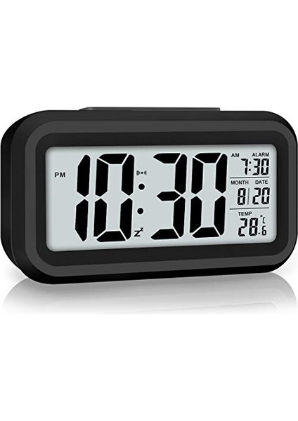 LED Ekran Dijital Çalar Saat Pille Çalışan Akıllı Gece Lambası Çocuklar Için Kolay Kullanım Saati Ağır Uyuyanlar Yatak Odası Saati (Siyah) (Yurt Dışından)