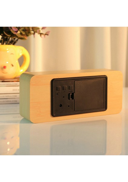 Wekıty - Dijital Çalar Saat, 3 Parlaklık Seviyesine Sahip Ahşap Yapımı Elektrikli Saatler, LED Sıcaklık Zaman Takvimi Ekranı, Nem Göstergesi, Ses Kontrolü, Yatak Odası Bedsi Için M (Yurt Dışından)