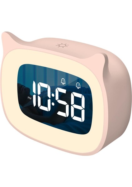 Gece Işığı Kademesiz Karartma ile Çocuk Çalar Saat, Erkekler ve Kızlar Için Sevimli Kedi Kulak Dijital Saat, 5 Dakika Alarm, Çocukları Uyandırmak Için Tamam (Pembe) (Yurt Dışından)