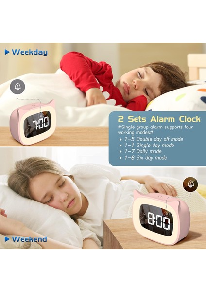 Gece Işığı Kademesiz Karartma ile Çocuk Çalar Saat, Erkekler ve Kızlar Için Sevimli Kedi Kulak Dijital Saat, 5 Dakika Alarm, Çocukları Uyandırmak Için Tamam (Pembe) (Yurt Dışından)