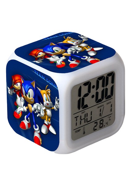 Wekity Sonic The Hedgehog Renkli Çalar Saat LED Kare Saat Zaman, Sıcaklık, Alarm, Tarih ile Dijital Çalar Saat (Yurt Dışından)
