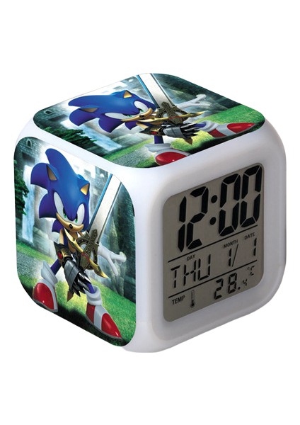 Wekity Sonic The Hedgehog Renkli Çalar Saat LED Kare Saat Zaman, Sıcaklık, Alarm, Tarih ile Dijital Çalar Saat (Yurt Dışından)