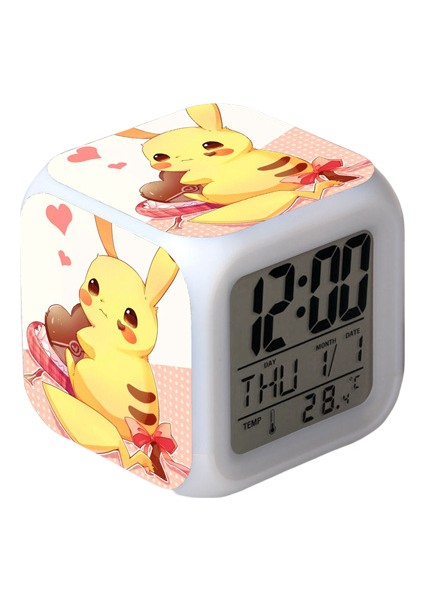 Wekity Pikachu Renkli Çalar Saat LED Kare Saat Zaman, Sıcaklık, Alarm, Tarih ile Dijital Çalar Saat (Yurt Dışından)