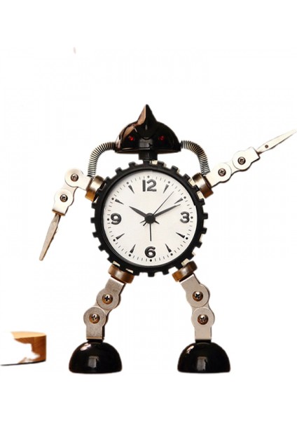 Dişli Robot Çalar Saat Paslanmaz Çelik Metal, Yanıp Sönen Göz Işığı ve El Klipsli Uyandırma Saati (Siyah) (Yurt Dışından)